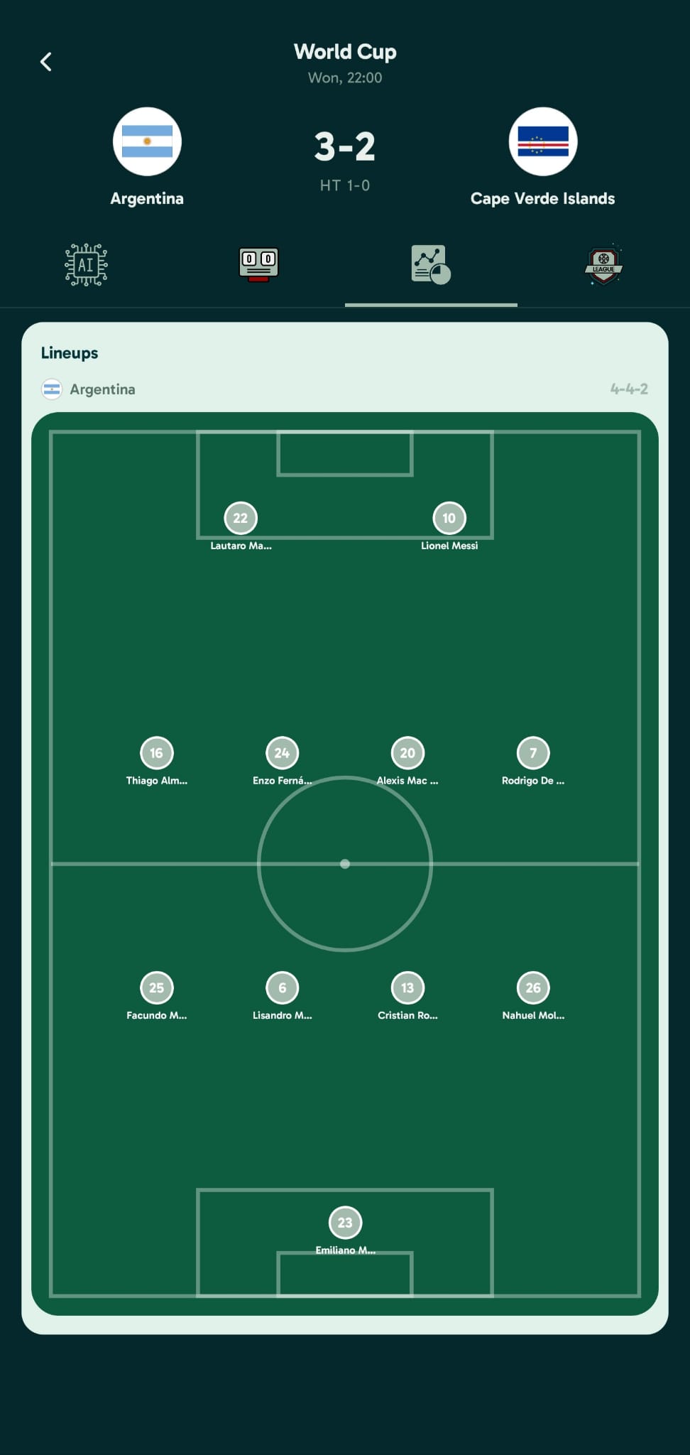 FootPick app lineups screen